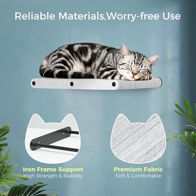 Cat Wall Shelves Stable Wall-Mounted Cats Shelves and Perches - 3-in-1 Cat Playground Furniture Set for Climbing Resting - Suitable for Small to Large Indoor Cats (Beige)