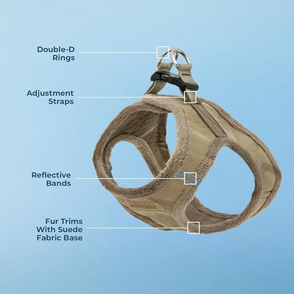 Best Pet Supplies - All Weather Mesh/Plush, Reflective, No Pull Harness for Small, Medium Dogs, Cats - Secure with Hook & Loop Fastener, Buckle, Double D-Rings - Latte Suede, M