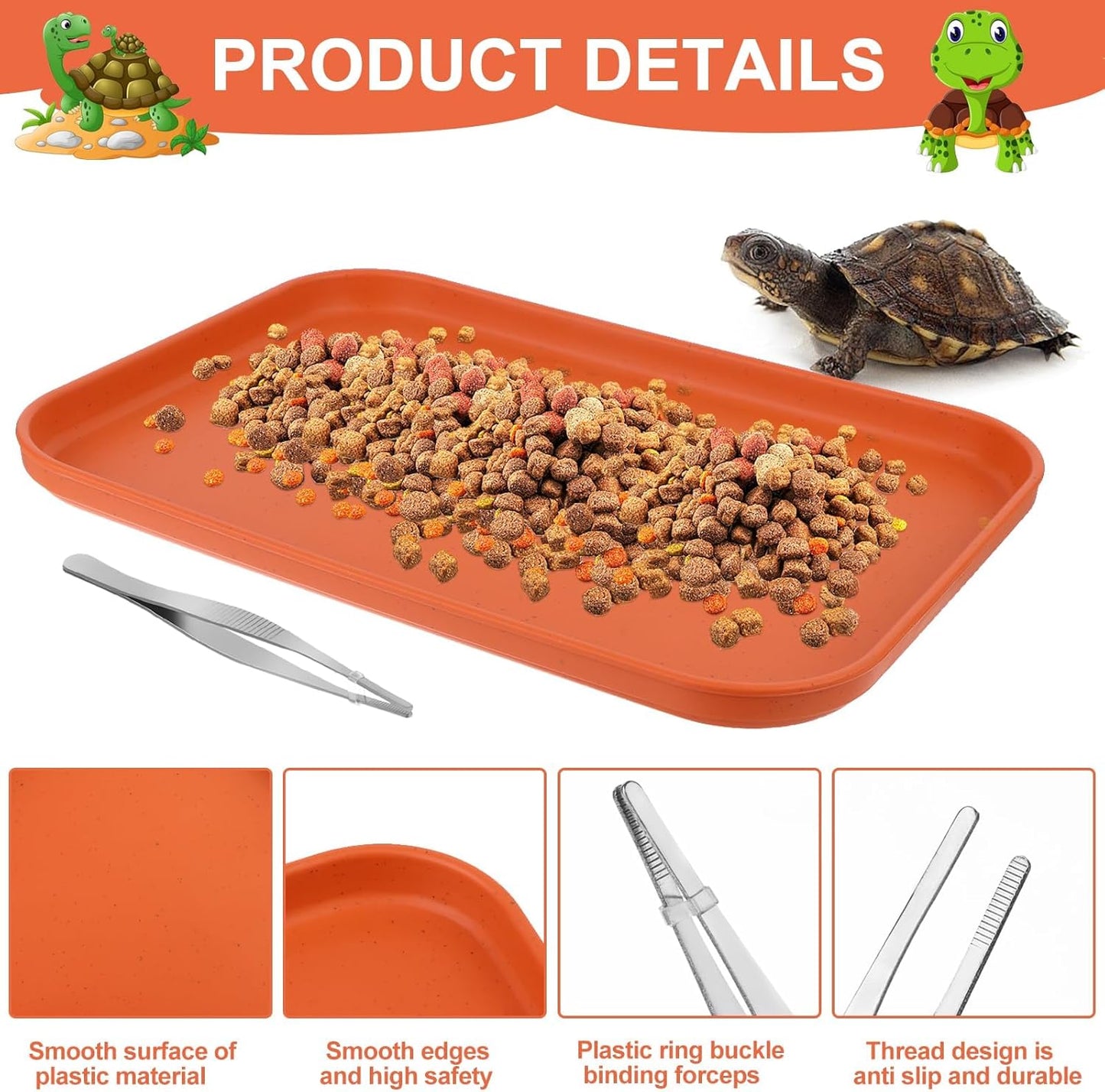 2 Pieces Reptile Food Water Dish, Reptile Feeding Bowl, Tortoise Feeding Dish, Plastic Pets Feeding Plate with 1Pcs Forcep, Crawl Pet Basking Platform for Turtle Lizard Bearded Dragon Gecko Snake