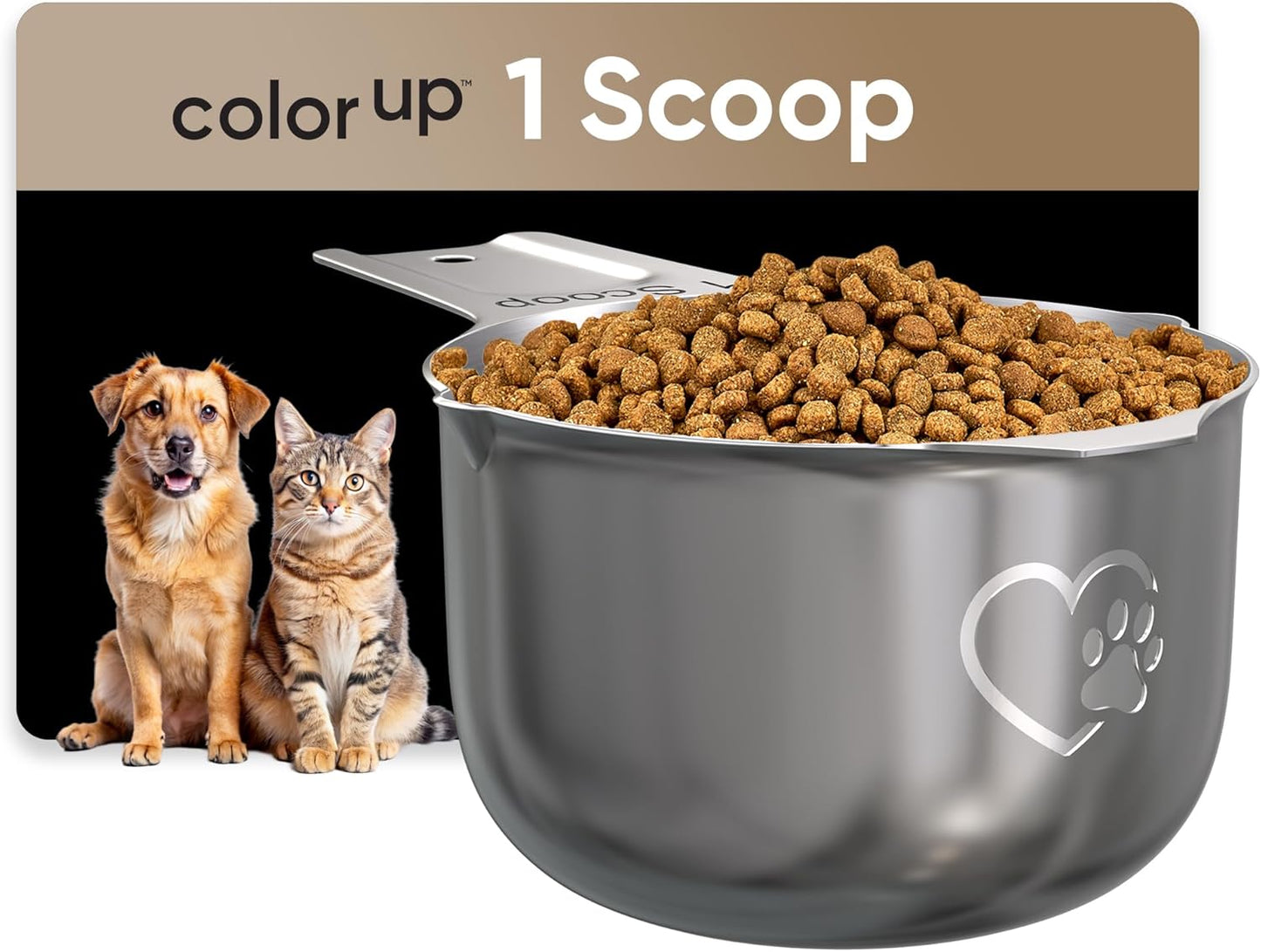 Color Up 1 Cup Pet Food Scoop – Stainless Steel Dog Food Scoop Cup (16 Tbsp) – Heavy-Duty, Rust-Resistant Measuring Scoop for Dogs, Cats, Birds & Rabbits – Ideal for Dry Food & Treats