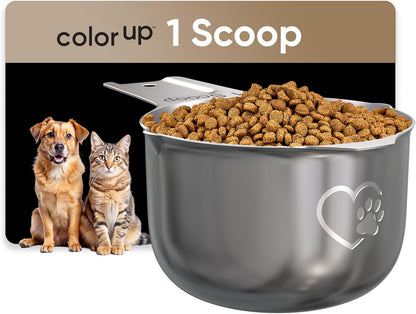 Color Up 1 Cup Pet Food Scoop – Stainless Steel Dog Food Scoop Cup (16 Tbsp) – Heavy-Duty, Rust-Resistant Measuring Scoop for Dogs, Cats, Birds & Rabbits – Ideal for Dry Food & Treats