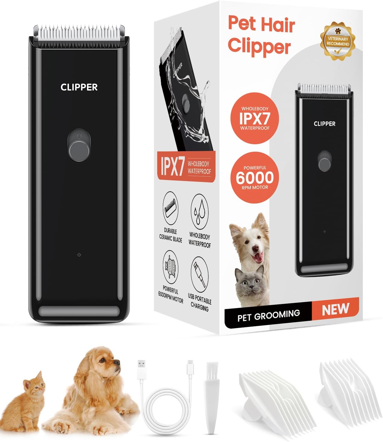 Pet Clippers for Dog Hair Grooming Low Noise, Rechargeable Cordless Cat Shaver with Ceramic Blade,Portable Pet Hair Trimmer for Matted & Long Hair