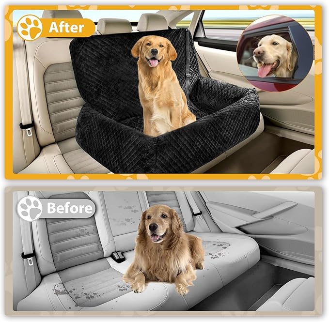 Sephyroth Medium/Large Dog Car Seat - Soft Crystal Velvet Dog Bed with Safety Belt Buckle for Back Seat, Suitable for Dogs 60 lbs or Two Small Dogs