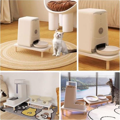 Wooden Elevated Cat Food Stand – Raised Pet Feeding Table for Cats and Dogs, Compatible with Most Bowls & Automatic Feeders, Solid Wood Pet Food Platform L(15.7 * 9.5in
