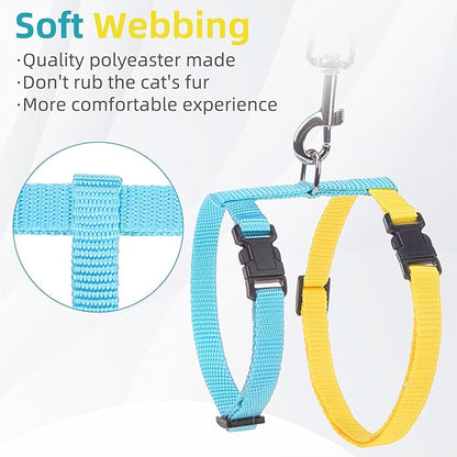 PUPTECK Adjustable Cat Harness and Leash Set Escape Proof Kitten Strap Collar for Walking Travel, Blue Yellow