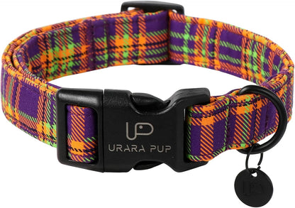 Halloween Dog Collar, Colorful Plaid Dog Collar for Small Dogs, Fall & Winter Puppy Collars with Lightweight Plastic Buckle, Cute Plaid Pet Collars for Girl Boy Dogs,XS