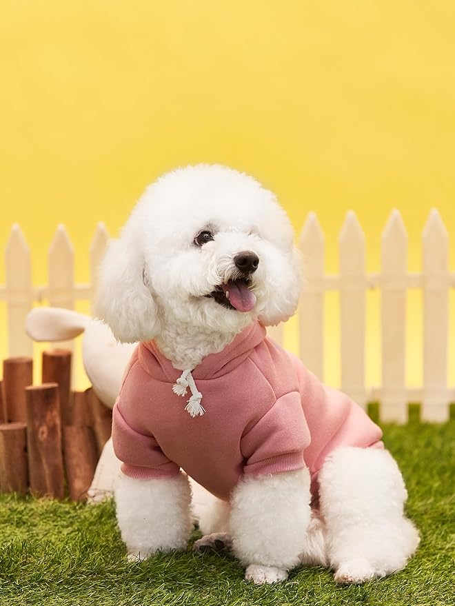 QWINEE Basic Dog Hoodie Sweatshirt Puppy Sweater Warm Cat Costumes Pet Clothes for Chihuahua Puppy Kitten Small Medium Dogs Light Pink Large