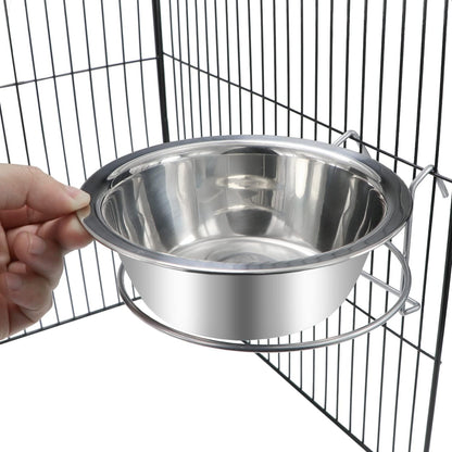 Wontee Pet Bowl Stainless Steel Hanging Food Water Bowls Bird Cage Feeder for Birds, Parrots, Small Sized Dogs and Cats (L)