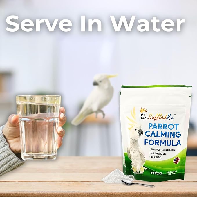 UnRuffledRx™ Calming Formula for Parrots – Helps Birds Stay Chill During Fireworks, Visitors & Travel – Soothes Screaming, Biting, Plucking – 224 Servings