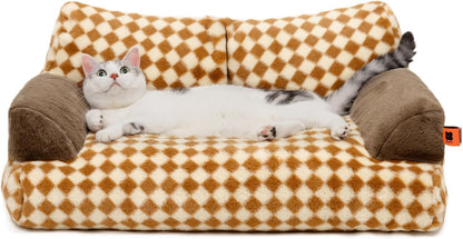 MEWOOFUN Cat Bed for Indoor Cats, Washable Dog Beds for Small Medium Dogs & Cats, Fluffy Cat Couch with Non-Slip Bottom, 26×19×13 Inch (Brown, 26.0" L x 19.0" W x 13.0" Th)