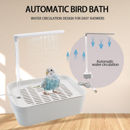 PINVNBY Automatic Bird Bath with Pump,Parrot Bathtub Shower Parakeet Bath Box with Cage USB & Power Plug Water Circulated Controller for Cockatiel Lovebird Conure Budgie(White)