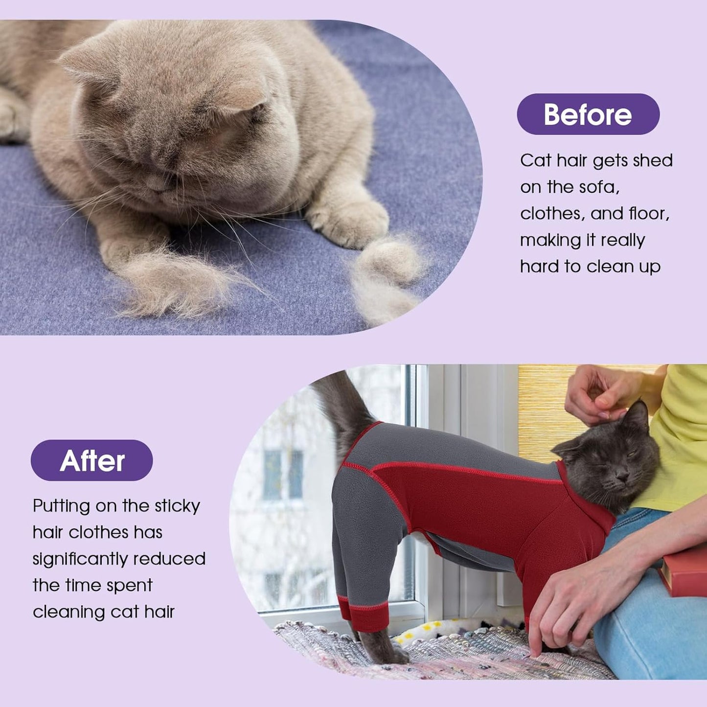 SUNFURA Hair Sticky Cat Clothes, Cat Sweater for Cats Only, 4-Legged Fleece Sweaters Kitten Pajamas Reduce Shedding Fur, Warm Pullover Shirts for Cats, Red XL