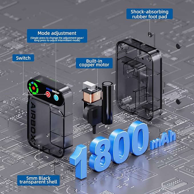 Live Bait Aerator,Ultra-Long Battery Life,Rechargeable Aquarium Air Pump 3w/24GPH(1800mAh Single Hole) IPX4 Magnetic Charging Design,Suitable for Fishing Enthusiasts,with Hose and Stone