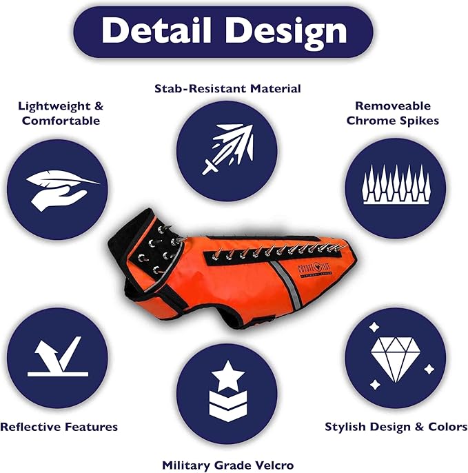 CoyoteVest SpikeVest Dog Harness Vest for Small Dogs, Reflective Dog Vest with Spikes to Shield Your pet from Coyotes, Raptor and Animal Attacks, Anti Hawk Vest, Made in USA (L-Fluorescent Orange)