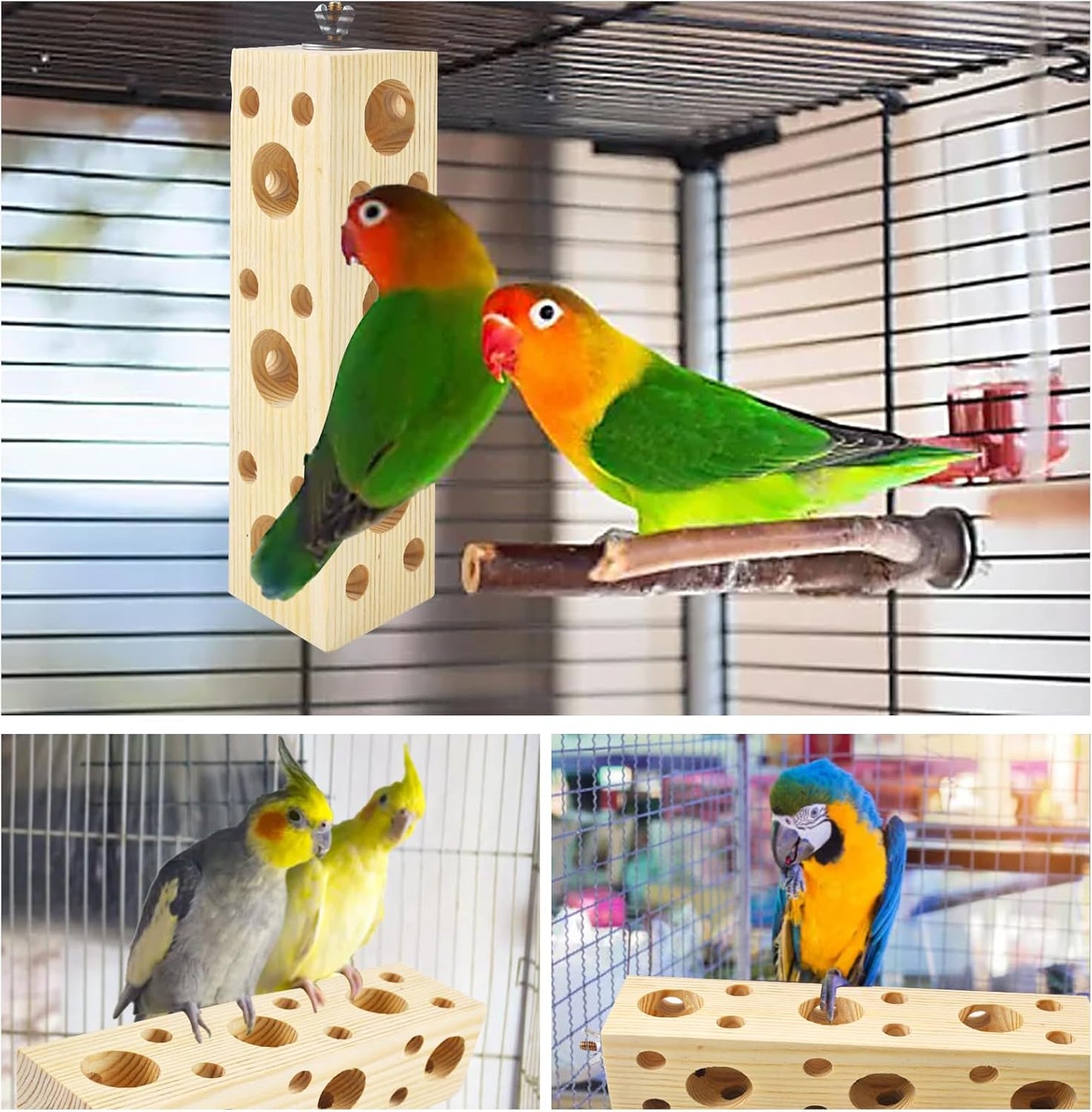 Wooden Bird Chewing Perch,Parrot Chew Block Toys for Medium Birds Parakeet Grinding Perch Foraging Toy Cockatiel Shredding Wood Stand for Budgie Lovebird Conure