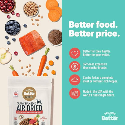 Because it's Better Slow Baked and Air Dried Dog Food, Real Salmon and Veggies, 1lb Bag, Complete and Balanced Dry Dog Food, for All Life Stages