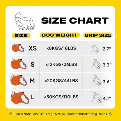 Fida Retractable Dog Leash, 16ft Heavy Duty Pet Walking Leash for Small Dog or Cat up to 26 lbs, Tangle Free. One-Hand Brake (Small,Orange)