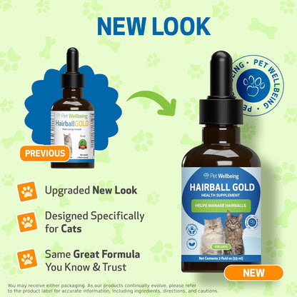 Pet Wellbeing Hairball Gold for Cats - Vet-Formulated - Eases Passage of Hairballs Through Digestive Tract - No Mineral Oil, All-Natural Lubrication - 2 oz (59 ml)
