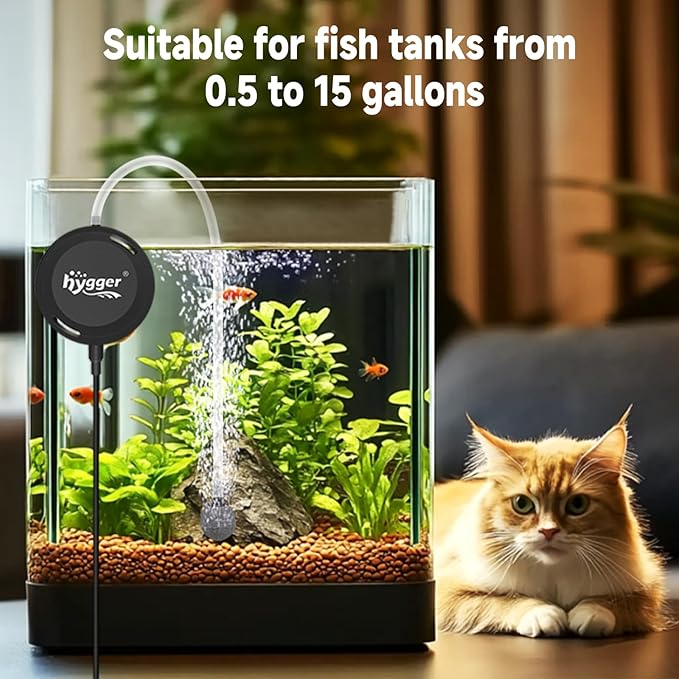 hygger MINI 1.5W Fish Bowl Aqaurium Silent Air Pump with Accessories, Oxygen Aerator Kit for Fish Tank 0.5-12 Gallon Fish Tank