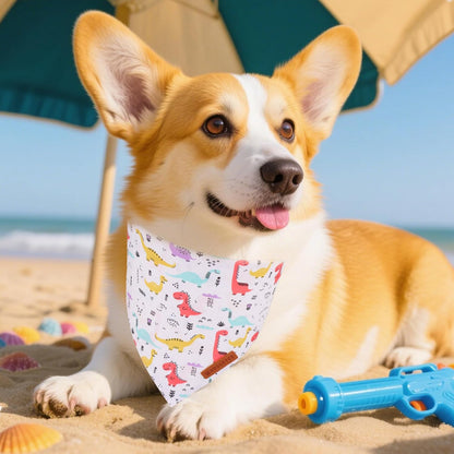 ADOGGYGO Dinosaur Dog Bandanas, Colorful Dino Pattern Pet Scarf, Premium Soft Fabric, Adjustable Fit Dinosaur Bandanas for Small Dogs (Small)