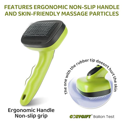 Dog Brush Kit – 3 PCS Grooming Set with Self-Cleaning Brush, Undercoat Rake & Pet Bath Brush. Great for Shedding, Tangles & Dirt Removal – Ideal for Long & Short Haired Dogs & Cats, Green