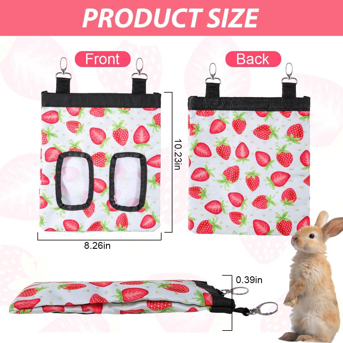 DZWLKJ Guinea Pig Hay Feeder, 2 Pack, 11 x 9 x 1 Inches, Rabbit Hay Feeder Bag, Stainless Steel, 600D Oxford, Watermelon and Strawberry