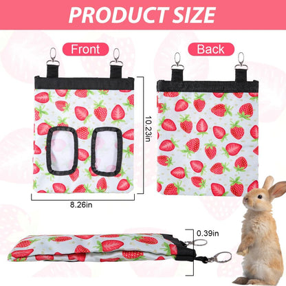 DZWLKJ Guinea Pig Hay Feeder, 2 Pack, 11 x 9 x 1 Inches, Rabbit Hay Feeder Bag, Stainless Steel, 600D Oxford, Watermelon and Strawberry