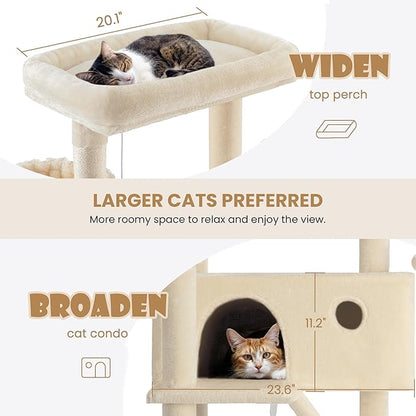 SHA CERLIN 81in Multi-Level Tall Cat Tree Tower for Indoor Kitties/Larger Cat Condo Furniture with Hammock/Cozy Pussycat Perches/Sisal Scratching Posts/Pet House/Wide Base/Beige