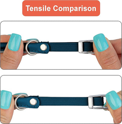 OOPSDOGGY Rolled Leather Cat Collar with Bell, Reflective Kitten Collars with Buckle Include Safety Elastic Strap - Adjustable Small Pet Collars for Boy Girl Cats (Blue)