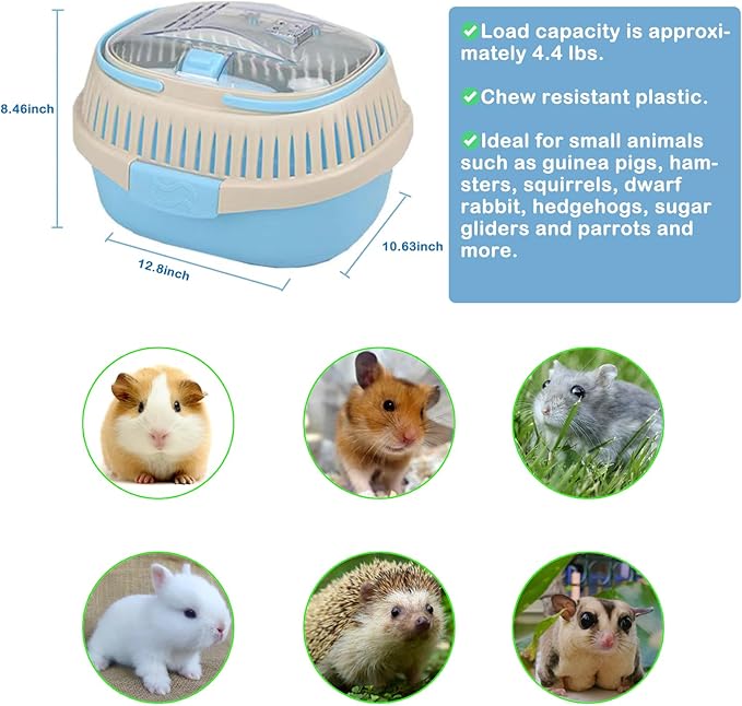 Hamster Carrier Guinea Pig Carrier 13 X 11 X 8 In Portable Hamster Travel Cage with Ventilation Holes Outdoor Small Animal Carrier for Rat Gerbils Rabbit Hedgehog Squirrel Mouse Sugar Glider