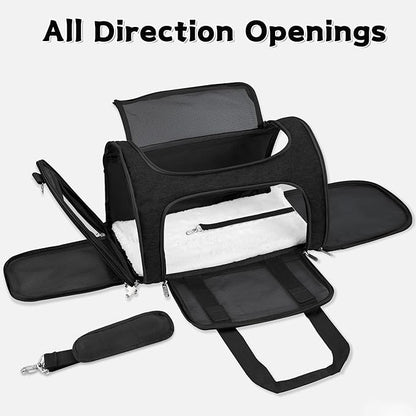 Soft-Sided Cat/Dog/Pet Carrier, Collapsible Pets Travel Carriers for Big Cats/Small Dogs with Shoulder Strap & Removable Mat, Mesh Puppy Carry Bag, Up to 16 Lbs, TSA Airline Approved(Black)