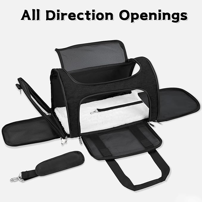 Soft-Sided Cat/Dog/Pet Carrier, Collapsible Pets Travel Carriers for Big Cats/Small Dogs with Shoulder Strap & Removable Mat, Mesh Puppy Carry Bag, Up to 25 Lbs(Black)