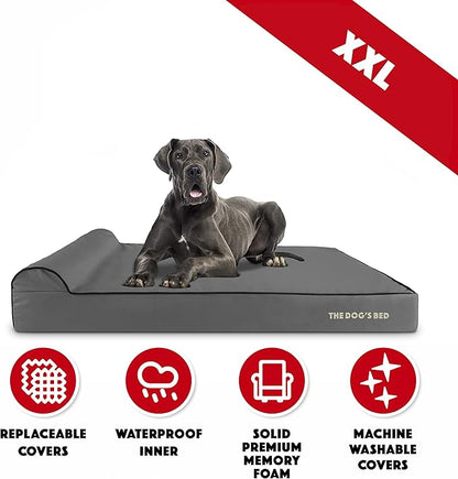 The Dog’s Bed Orthopedic Headrest Dog Bed XXL Grey/Black, Memory Foam, Pain Relief for Arthritis, Hip & Elbow Dysplasia, Post Surgery, Lameness, Waterproof Washable Cover