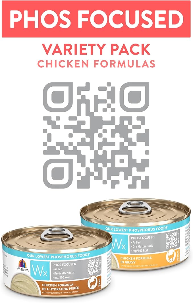 Weruva Wx Phos Focused Chicken Formulas 5.5oz Can Variety Pack, Pack of 12