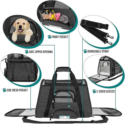 PetAmi Airline Approved Soft Sided Dog & Cat Carrier, Ventilated Pet Carrying Bag - Medium/Large, Heather Dark Gray