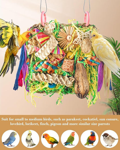 ERKOON Bird Toys, Parrot Toys Foraging Swing Mat Parrot Cage Hanging Toys Birds Grass Mat Climbing Wall with Seagrass, Birds Cage Accessories (Green)