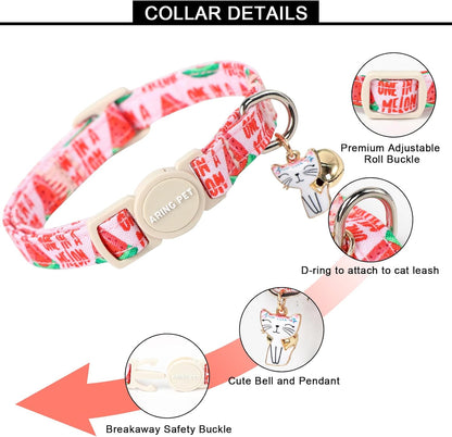 ARING PET 2 Pack Cat Collar-Cute Cotton Cat Collar with Bell & Pendant, Adjustable Summer Kitten Collars with Safety Buckle for Girl Pets