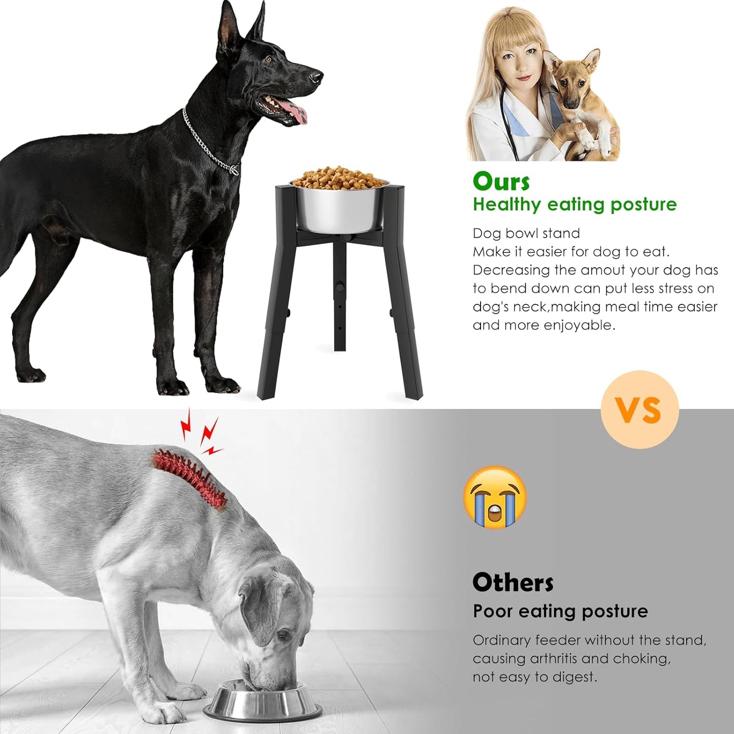 Dog Bowl Stand for Large Dogs, Adjustable Width & Height, Tall Elevated Dog Food Water, Bowl Not Included