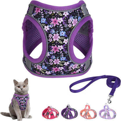 Step in Dog Harness and Leash Set, Flower Adjustable Easy Walk Puppy Harnesses, Soft Mesh Pet Vest Harness Small Size Dog Adjustable No Pull Dog Harness for Small Dogs and Cats(Purple, XS)