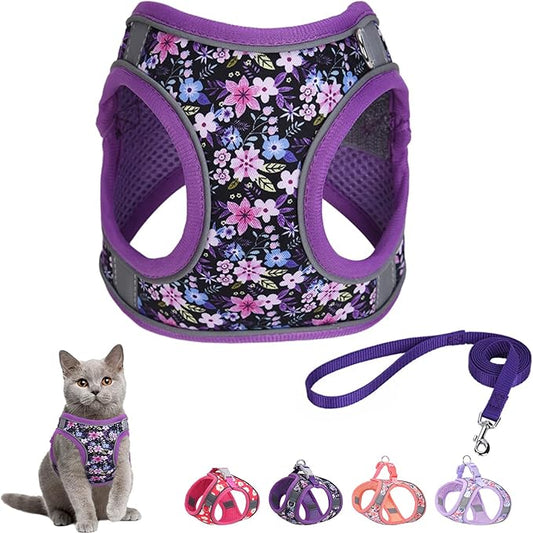 Step in Dog Harness and Leash Set, Flower Adjustable Easy Walk Puppy Harnesses, Soft Mesh Pet Vest Harness Small Size Dog Adjustable No Pull Dog Harness for Small Medium Dogs(Purple, S)