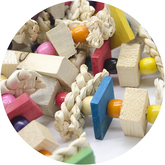 EBaokuup Large Parrot Chewing Toy - Bird Parrot Blocks Knots Tearing Toy Bird Cage Bite Toy for African Grey, Macaws Cockatoos, and a Variety of Amazon Parrots (Large)