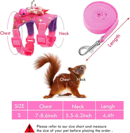 SATINIOR 2 Pieces Small Hamster Harness and Leash Set, Ferret Guinea Pig Clothes with Bowknot and Bell Decor, No Pulling Comfort Padded Vest Striped for Rats Bunny Rabbit Small Animals(S,Blue, Pink)