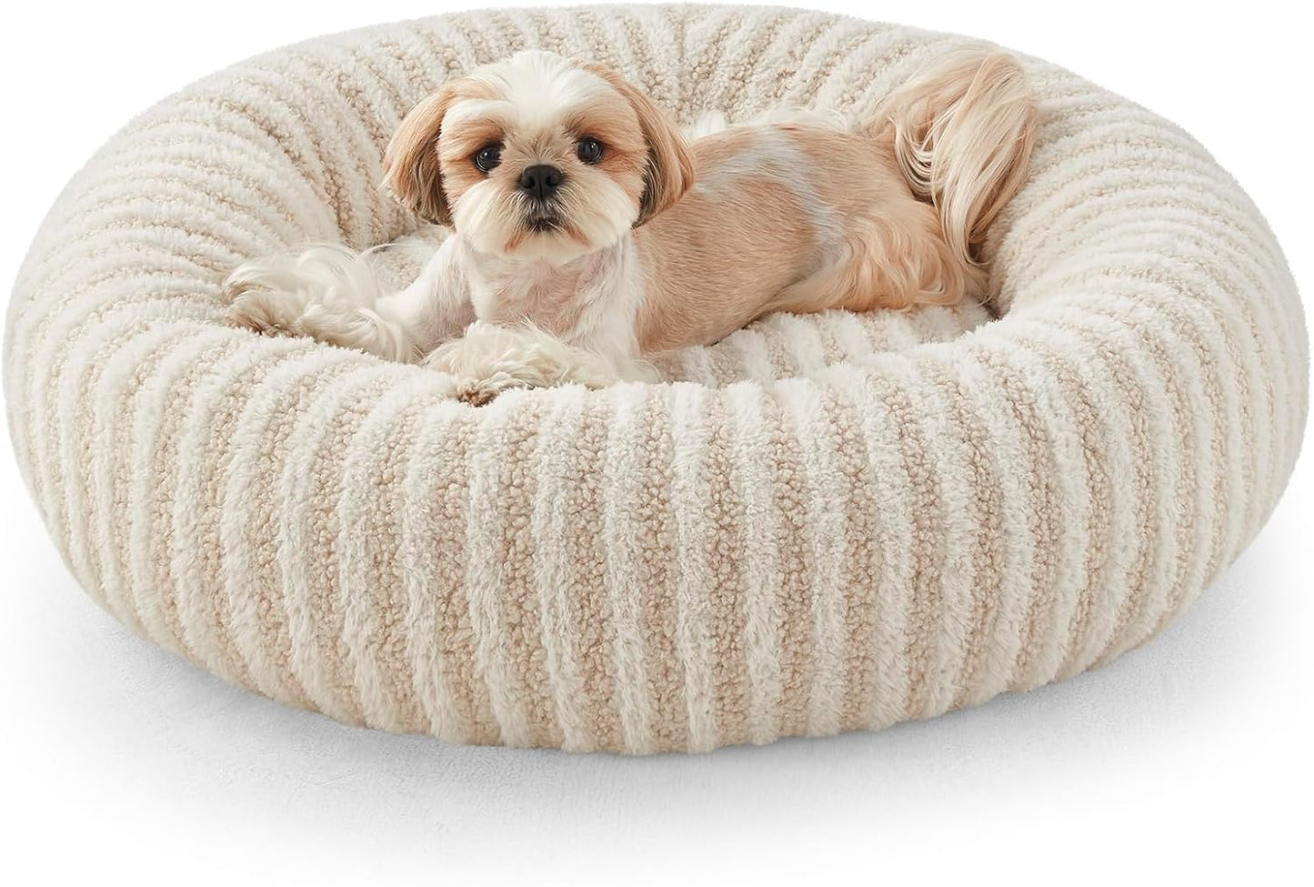 MIXJOY Dog Beds for Small Dogs, Washable Dog Bed with Removable Cover, Small Cat Bed for Indoor Cats, Calming Soft Dount Pet Beds with Anti Slip Bottom, Cute Puppy Beds, 23"x23"x8", White