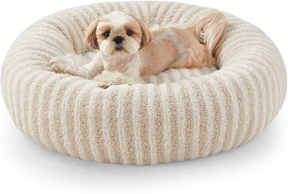 MIXJOY Dog Beds for Small Dogs, Washable Dog Bed with Removable Cover, Small Cat Bed for Indoor Cats, Calming Soft Dount Pet Beds with Anti Slip Bottom, Cute Puppy Beds, 23"x23"x8", White