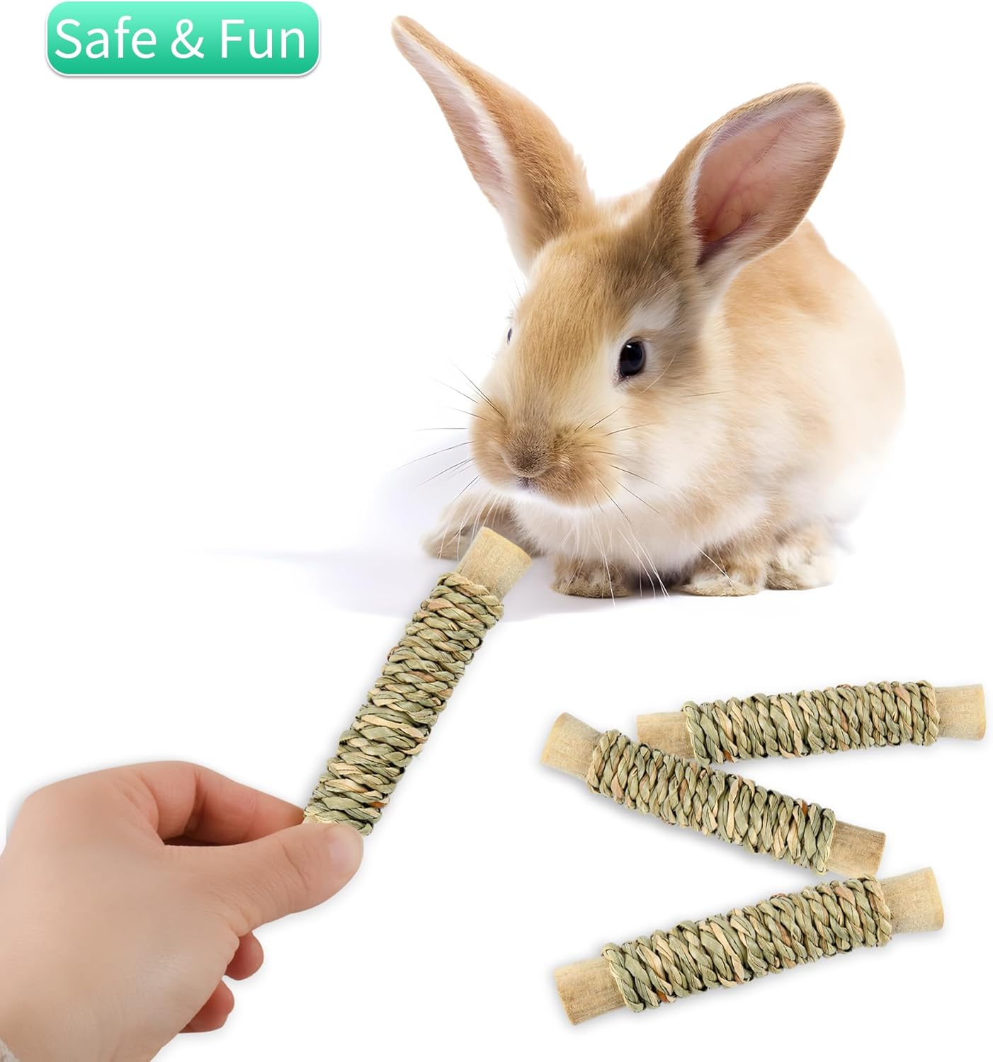 Rabbit Chew Sticks 5pcs, Natural Seagrass Sweet Bamboo Molar Sticks Toys for Bunny Guinea Pig Chinchilla Hamster