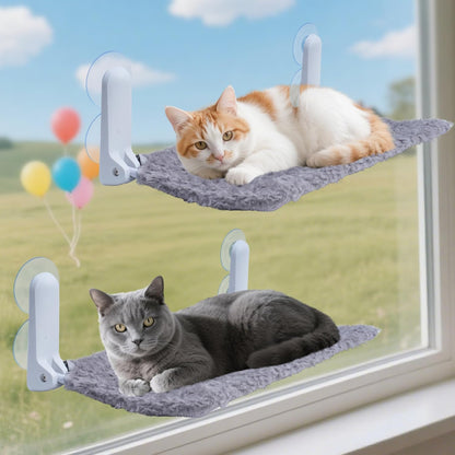 YUNIQUE 2PC Cat Window Perch, Upturned Edge Bracket, Portable Wall Hammock for Indoor Cat, Grey