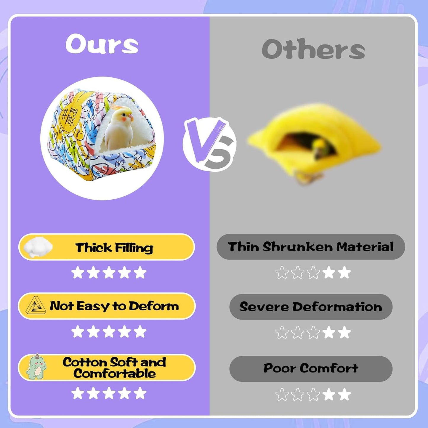 SUSOO Plush Warm Bird Nest House - Hanging Snuggle Bed Velvet Shed Hut Cage Fluffy Hideaway Winter Sleeping Hammock for Parrot Parakeet Conure Cockatiel Budgies Lovebird (Colorful, L)