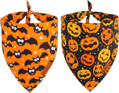 ADOGGYGO Halloween Dog Bandana, Pumpkin Bat Pet Scarf, Premium Durable Fabric, Adjustable Fit Halloween Bandanas for Large and Extra Large Dogs Pets (X-Large)