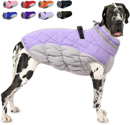 AOFITEE Dog Coat, Warm Dog Jackets for Large Dogs, Reflective Turtleneck Dogs Winter Coat with Harness Built in, Waterproof Windproof Pet Snow Jacket Fleece Vest for Cold Weather, Lilac XXL