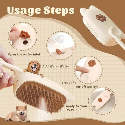 Cat Brush Cat Steam Brush Rechargeable Steamy Pet Grooming For Shedding, Water Spray Massage Brushs, Dog Hair Removal Self Cleaning Brushs Steamer Wet Spa Comb (Beige)